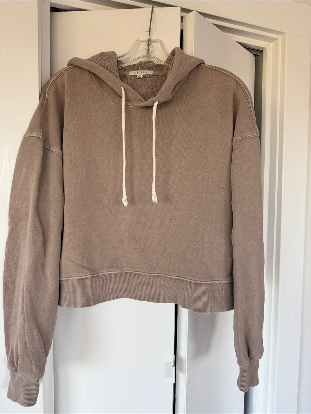 Z Supply Taupe Cropped Hoodie Sweatshirt